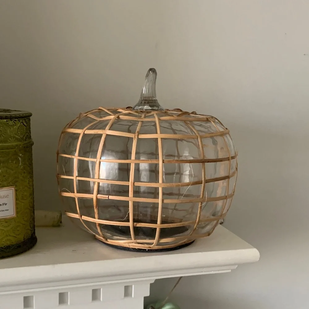 Glass pumpkin‎ woven straw large fall autumn 🍂 home decor Thanksgiving table